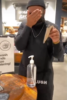 In an unexpected twist, she picks up one of the samples and takes a bite out of it after mistaking it for a piece of food. 