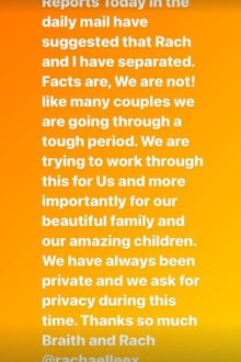 Braith Anasta addresses reports he split from Rachael Lee.