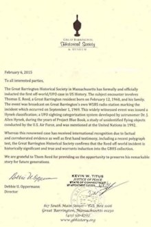 Mr Reed supplied letters confirming his sighting had been inducted into US history.