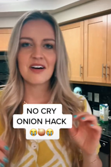 Renard starts to slice up her onion and to her surprise she did not shed a single tear.