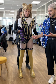 9PR: A woman backstage dressed in character ahead of performing dance from Just Dance 2024