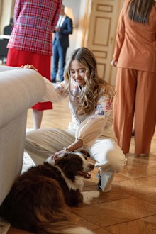 Princess Josephine with one of the family's border collies, inside Frederik VIII's Palace at Amalienborg on King Frederik X's 57th birthday, Monday May 26 2025.