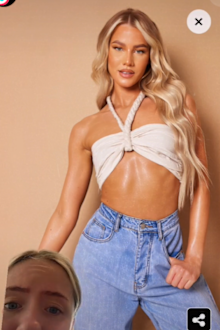 Woman's online shopping fail leaves her with flimsy top hanging off her torso
