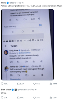 Elon Musk's reply to a tweet about St Clair's claims.