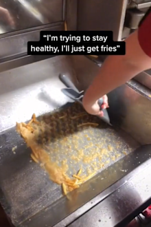 TikToker reveals the oil and residue left over from McDonald's fries.