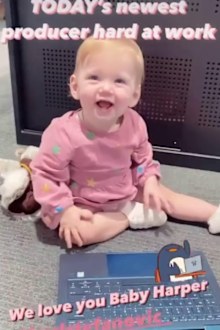 Karl Stefanovic, Jasmine Yarbrough, daughter Harper, walking, video