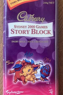 Sydney 2000 Olympics themed Cadbury chocolate found in between shelves of supermarket