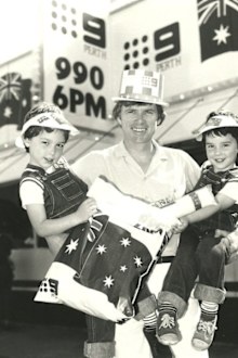 Channel Nine broadcaster Russell Goodrick with sons Tom and Rodney.