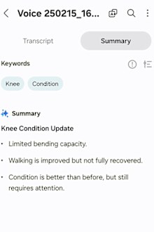 9PR: Screenshot of Samsung Galaxy S25 auto transcribing capability