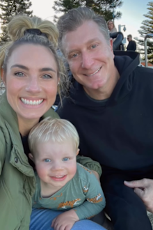 Lauren Hannaford with husband Simon Pryce and son Asher. 
