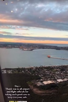 Hugh Jackman shares photo from airplane after arriving back in Australia.