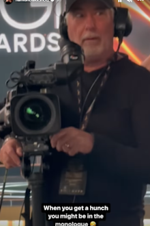Hamish Blake caught a camera man watching him from across the table at the Logies.