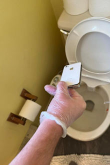 US woman Becki Beckmann's husband found her iPhone at the bottom of their toilet - which she'd thought she lost 10 years ago.