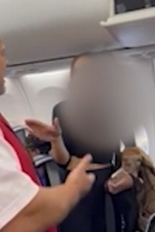 woman tantrum on plane dog on lap