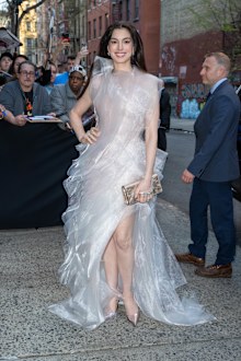 Anne Hathaway is seen arriving to a screening of Mother Mary on April 13, 2026 in New York City.  (Photo by NDZ/Star Max/GC Images)