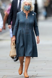 Camilla, Duchess of Cornwall wears a mask as she visits the National Gallery on July 28, 2020 in London, England