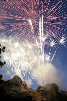 Fireworks light up the night sky over Mt. Rushmore National Memorial, S.D on Tuesday, July 3, 2007