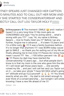 Britney Spears calls out mum Lynne  in scathing Instagram post.