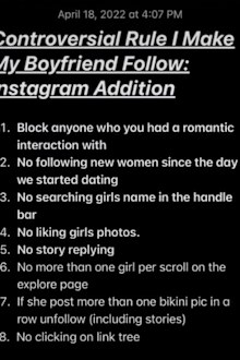 Woman list of rules for boyfriend on social media