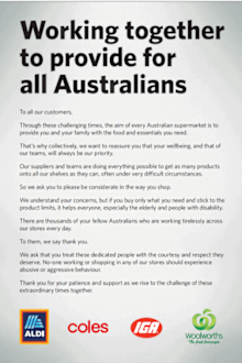 The ad taken out by the supermarkets ran in newspapers today.