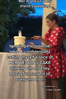 wedding cake eaten by guest before formal slicing