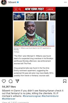 Rapper 50 Cent cops backlash for using actor Michael K. Williams' death to promote TV show.