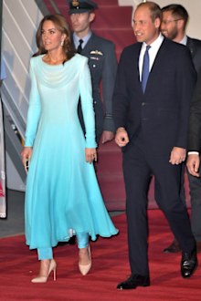 Prince William, Duke of Cambridge and Kate Middleton, Duchess of Cambridge arrive at Pakistani Air Force Base Nur Khan on October 14, 2019 in Rawalpindi, Pakistan. 