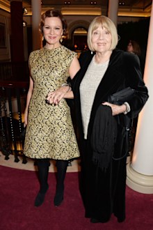 Rachael Stirling (L) and Dame Diana Rigg attend a champagne reception at the 60th London Evening Standard Theatre Awards at the London Palladium on November 30, 2014 in London, England.