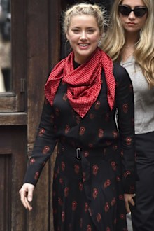 Actress Amber Heard arrives at the High Court in London for a hearing in Johnny Depp's libel case, in London, Wednesday July 15, 2020.