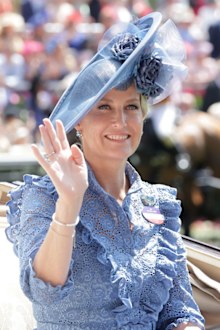 Sophie, Countess of Wessex waves as she arrives into the parade ring on the royal carriage during Royal Ascot 2022 at Ascot Racecourse on June 15, 2022 in Ascot, England.