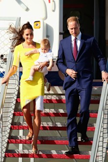 Prince William, Duke of Cambridge, Kate Middleton, Duchess of Cambridge and Prince George of Cambridge arrive at Sydney Airport on RAAF B737 on April 16, 2014 in Sydney, Australia.