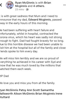 Eddie Large son's Facebook post announcing news of his death
