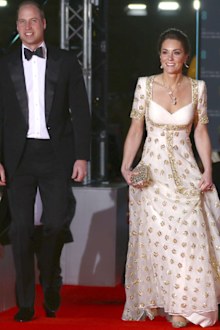 Prince William and Kate, Duchess of Cambridge pose for photographers upon arrival at the Bafta Film Awards, in central London, Sunday, Feb. 2 2020.