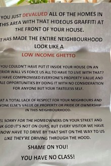 A woman's painted garage resulted in a nasty letter from an angry neighbour