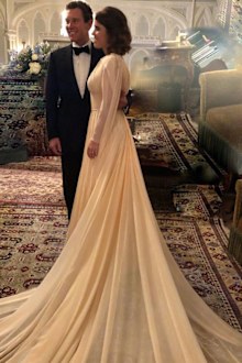 Jack Brooksbank and Princess Eugenie before their evening wedding reception in Zac Posen