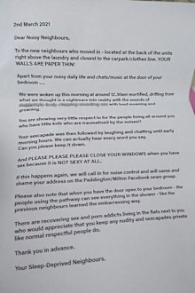 Neighbours noise complaint letter