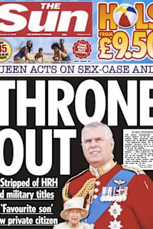 The Daily Star's front-page the day it was announced Prince Andrew would be stripped of his HRH and military titles and patronages.