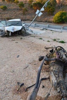Debri scattered across the roadside at site of crash. Source: Nine News reporter @EdwardGodfrey9