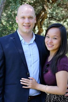 Liv Arnold with her husband Tim during their engagement photoshoot.