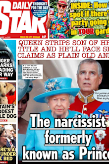 The Daily Star's front-page the day it was announced Prince Andrew would be stripped of his HRH and military titles and patronages.