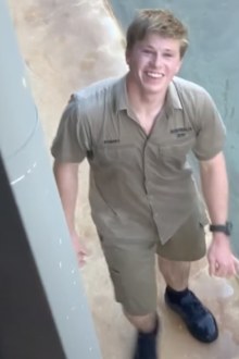Robert Irwin appeared to blush when American tourist Megan Grass tried to get his phone number at Australia Zoo.