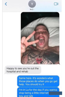 Pete Davidson hits back at Kanye West in tense text messages urging the rapper to 'grow up'.