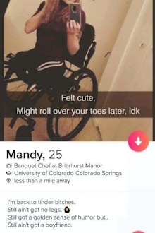 Mandy Horvath double amputee shines with sense of humour on tinder