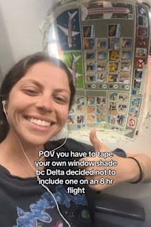 US Traveller says she was made to tape her own window shade on flight. 