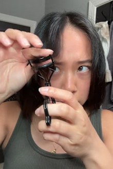 TikTok fringe hack using eyelash curler