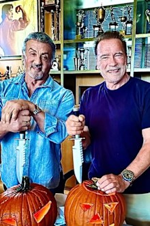 Sylvester Stallone and Arnold Schwarzenegger reunited to carve pumpkins after starring in 2013 film Escape Plan together.