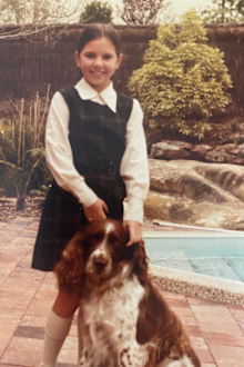 Shauna Anderson as young girl with Biggles.
