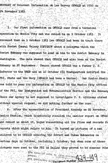 A summary of information on Lee Harbvey Oswald.