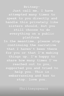 Jamie Lynn Spears has issued a statement to sister Britney Spears, begging to end public feud.