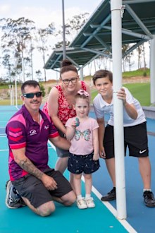 The Mitchell family at a rock painting event to promote World Day of Remembrance for Road Traffic Victims at Coomera Netball courts, Pimpama. 